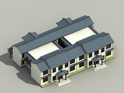 3d中式二层别墅模型