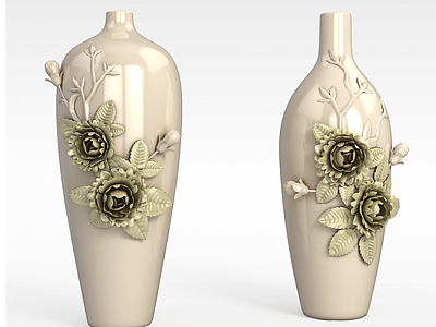中式雕花大花瓶模型