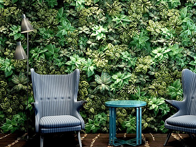 3d植物墙休闲椅组合模型