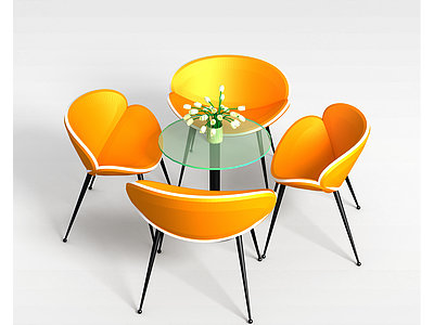 3d橘色洽谈桌椅模型