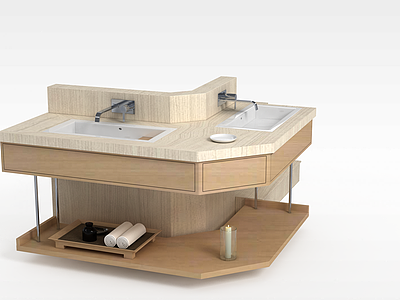 3d原木浴室洗手台模型
