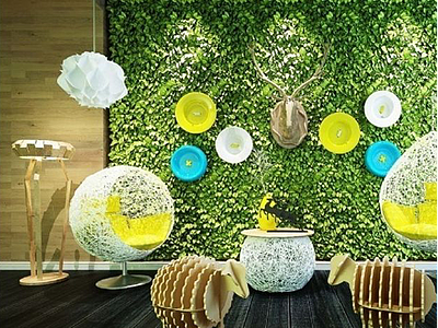 植物装饰墙休闲椅组合模型3d模型