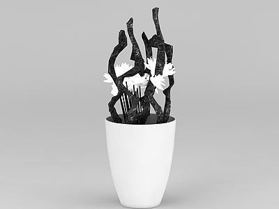 3d干枝花瓶装饰免费模型