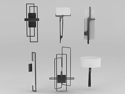 3d现代新中式简约壁灯组合模型