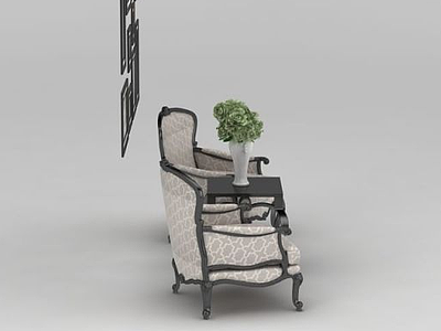 3d美式沙发椅茶几组合模型