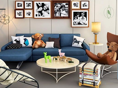 3d小户型客厅沙发椅子组合模型