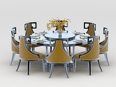 3d美式风格餐厅桌椅模型