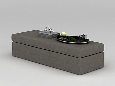 灰色布艺长沙发凳模型3d模型