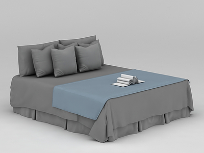 3d灰色布艺双人床免费模型