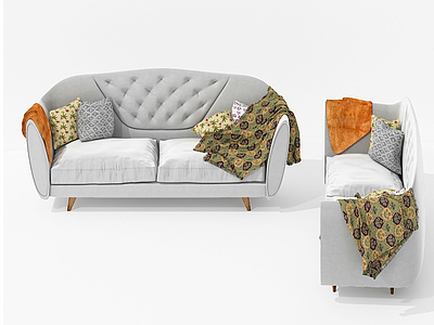 3d美式休闲室内双人沙发模型