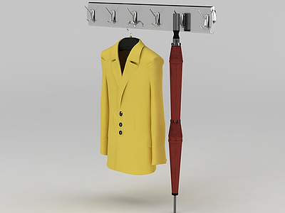 黄色毛呢大衣和墙壁衣架模型3d模型