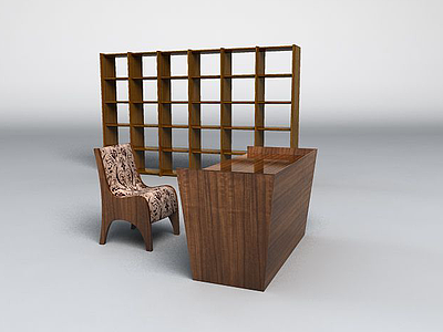 现代实木书台椅子书柜组合模型3d模型