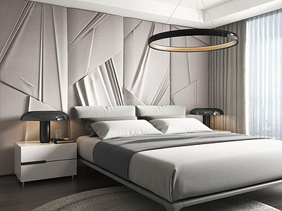 简约卧室大床床头柜组合模型3d模型