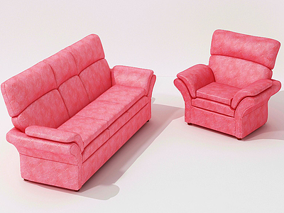 3d美式粉色皮革单人沙发模型