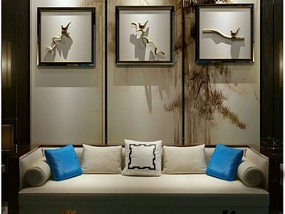 新中式沙发立体装饰画组合3d模型