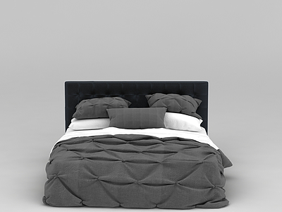 3d卧室简约软包双人床模型