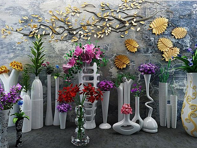 艺术花瓶墙饰组合模型3d模型