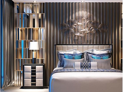 新中式床头柜墙饰组合3d模型