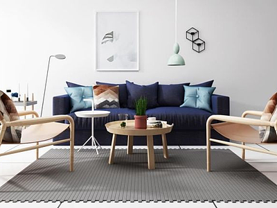 北欧沙发椅子茶几组合模型3d模型