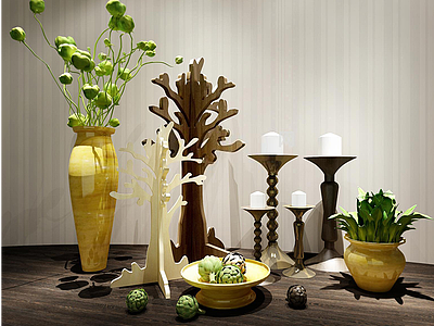 现代花瓶烛台陈设品组合模型3d模型
