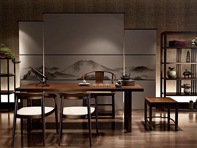 新中式茶室桌椅组合模型3d模型