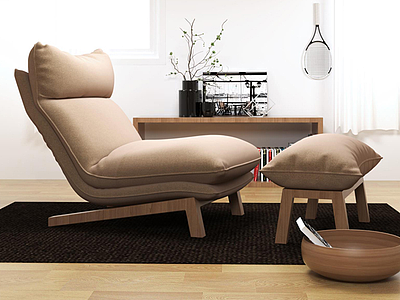 3d北欧休闲舒适躺椅干枝花瓶组合模型