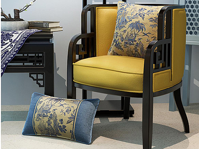 古典新中式椅子茶几组合3d模型