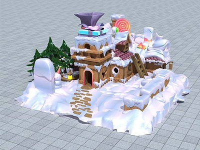 3d雪地糖果屋模型