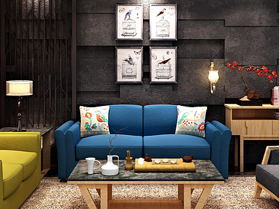 3d现代简约沙发茶几边柜组合模型