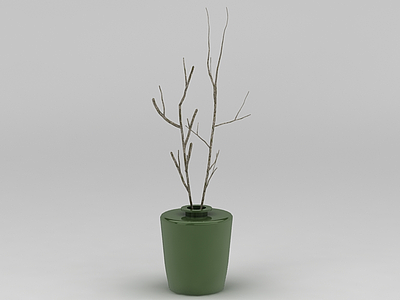 3d绿色干枝花瓶免费模型