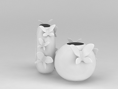 3d白色蝴蝶花瓶免费模型