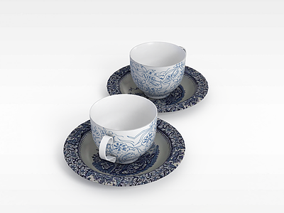 青花瓷茶杯模型