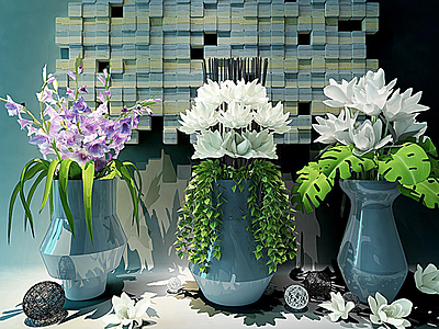3d现代艺术花瓶创意墙饰组合模型