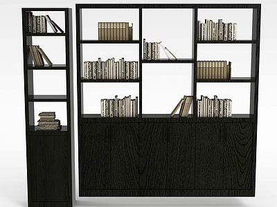 3d中式书房实木书架模型