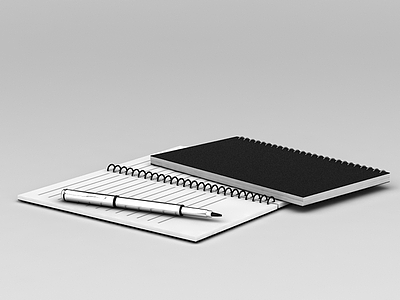 黑色线圈笔记本和笔模型3d模型