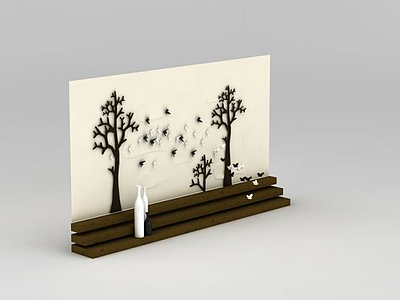 3d小鸟和树墙饰模型