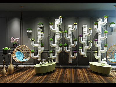3d现代水管造型植物花架模型