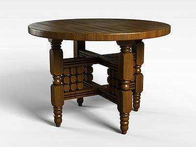 3d中式实木圆桌模型