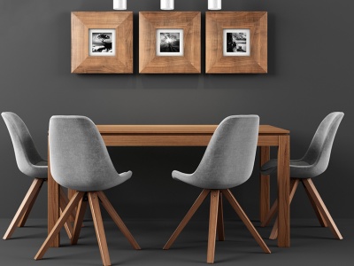 北欧时尚实木餐桌椅组合3d模型