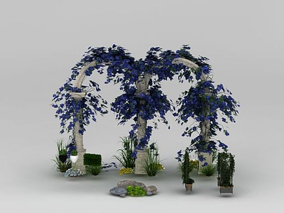 室外植物花架石头饰品集合模型3d模型