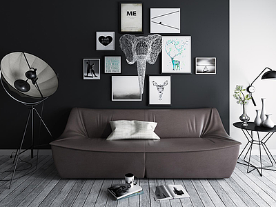 3d现代艺术墙异形沙发组合模型