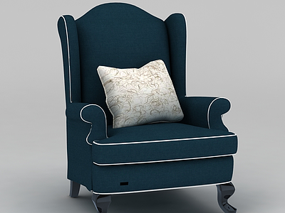 3d美式蓝色软包沙发免费模型