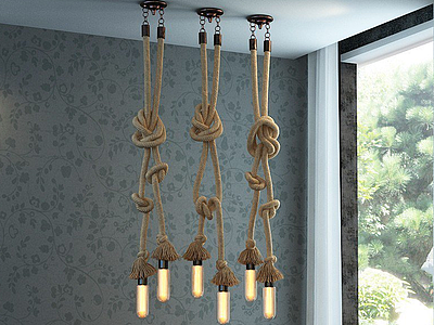3d创意美式麻绳吊灯模型