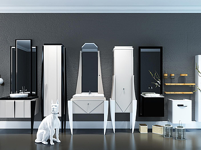 3d现代时尚浴室洗手台柜组合模型