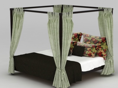 3d四柱双人床幔床免费模型
