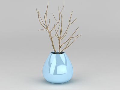 3d蓝色干枝花瓶免费模型