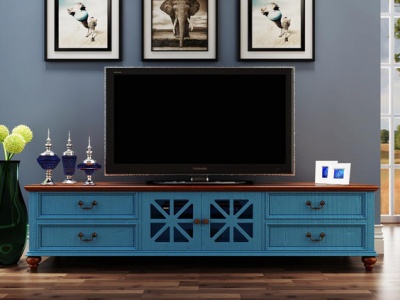 复古蓝色电视柜3d模型