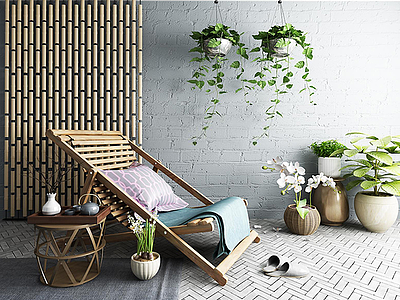阳台躺椅植物盆栽组合模型3d模型