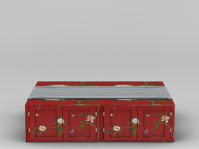 中式红色牡丹花柜子模型3d模型