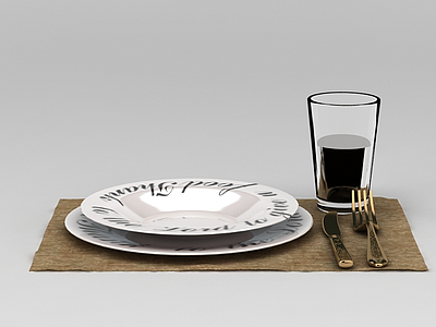 3d玻璃杯刀叉餐具模型